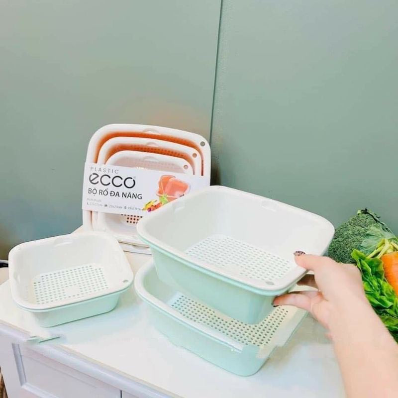 Set 3 rổ và thau nhựa đa năng Ecco