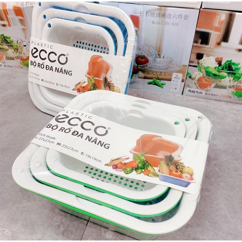 Set 3 rổ và thau nhựa đa năng Ecco